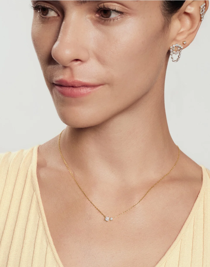 Silver Sparkling Arc with Double Chain Stud Earrings