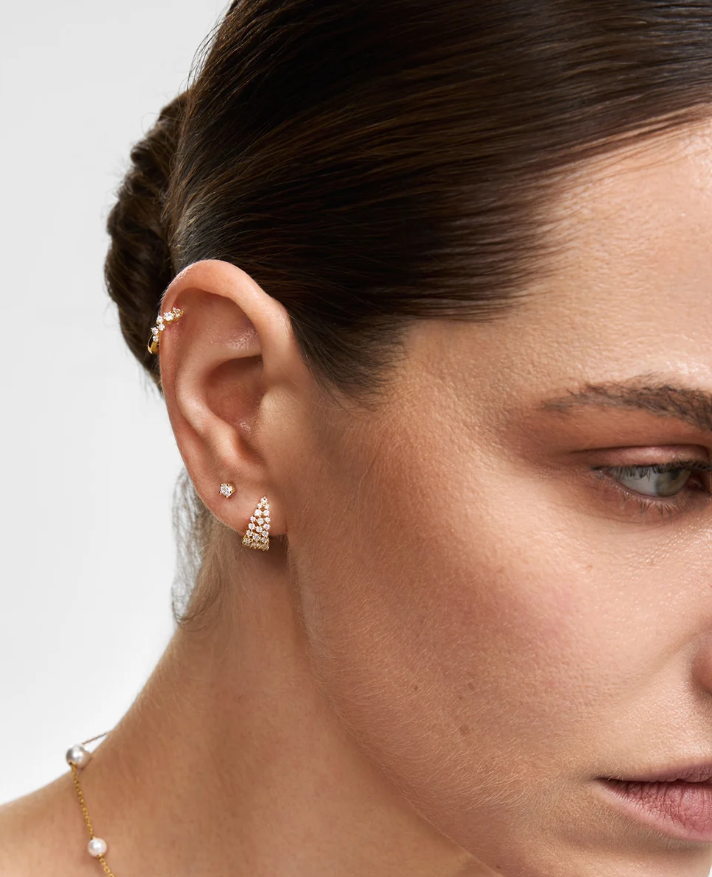 Gold Pavé Openwork Curved Stud Hoop Earrings