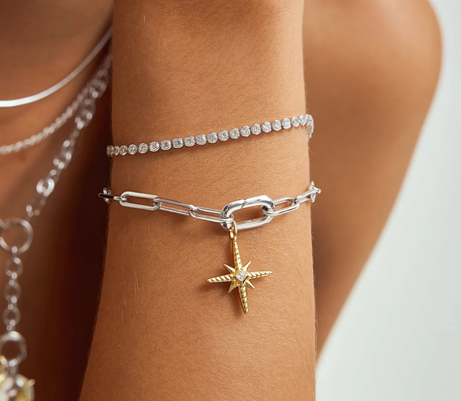 Silver Row Bezel Set Bracelet