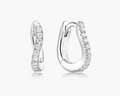 Silver Slim Pavé Wave Huggie Hoop Earrings