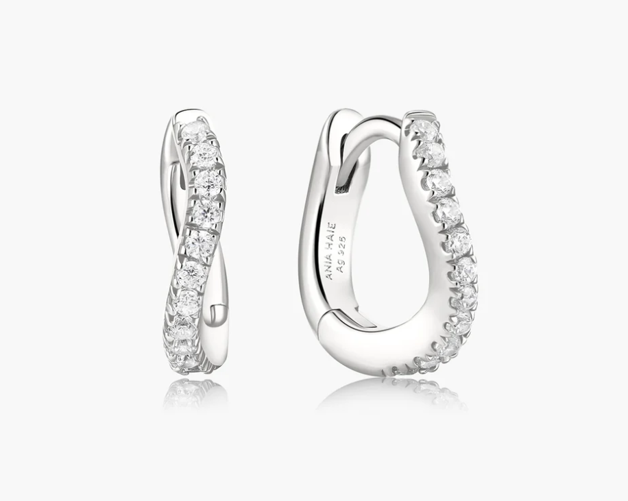 Silver Slim Pavé Wave Huggie Hoop Earrings