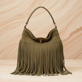 Mini Suede Fringe Purse-sage